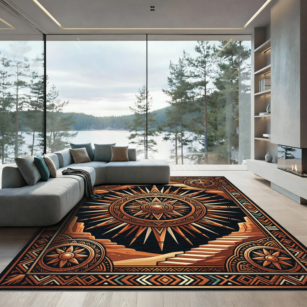 Golden Celestial Sun Desert Staircase Art Rug
