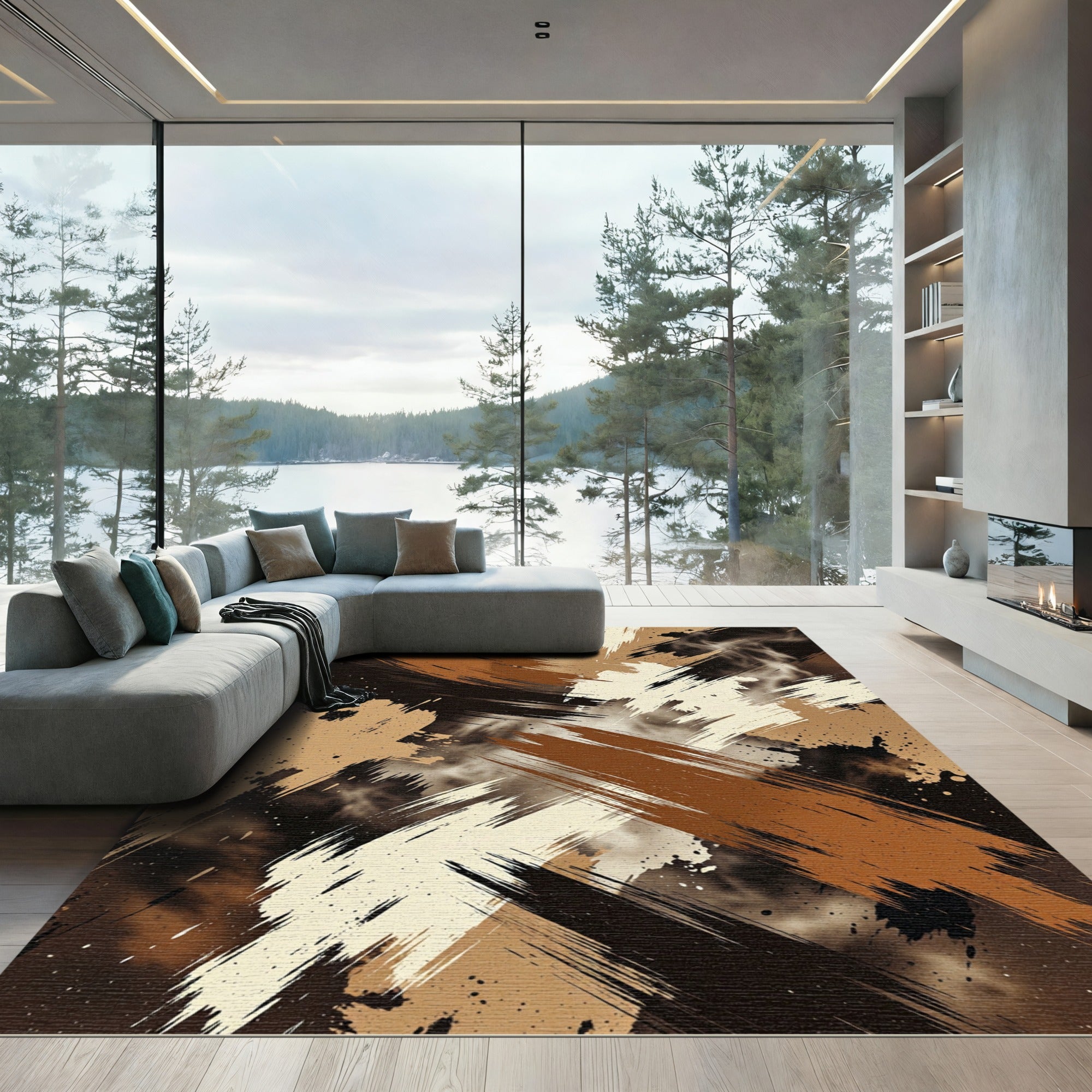Earthy Tone Abstract Brush Stroke Rug