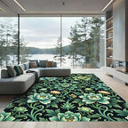 Emerald Teal Floral Scroll Garden Rug