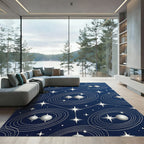 Celestial Silver Orbits Midnight Blue Rug
