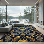 Golden Koi Floral Navy Articulated Rug