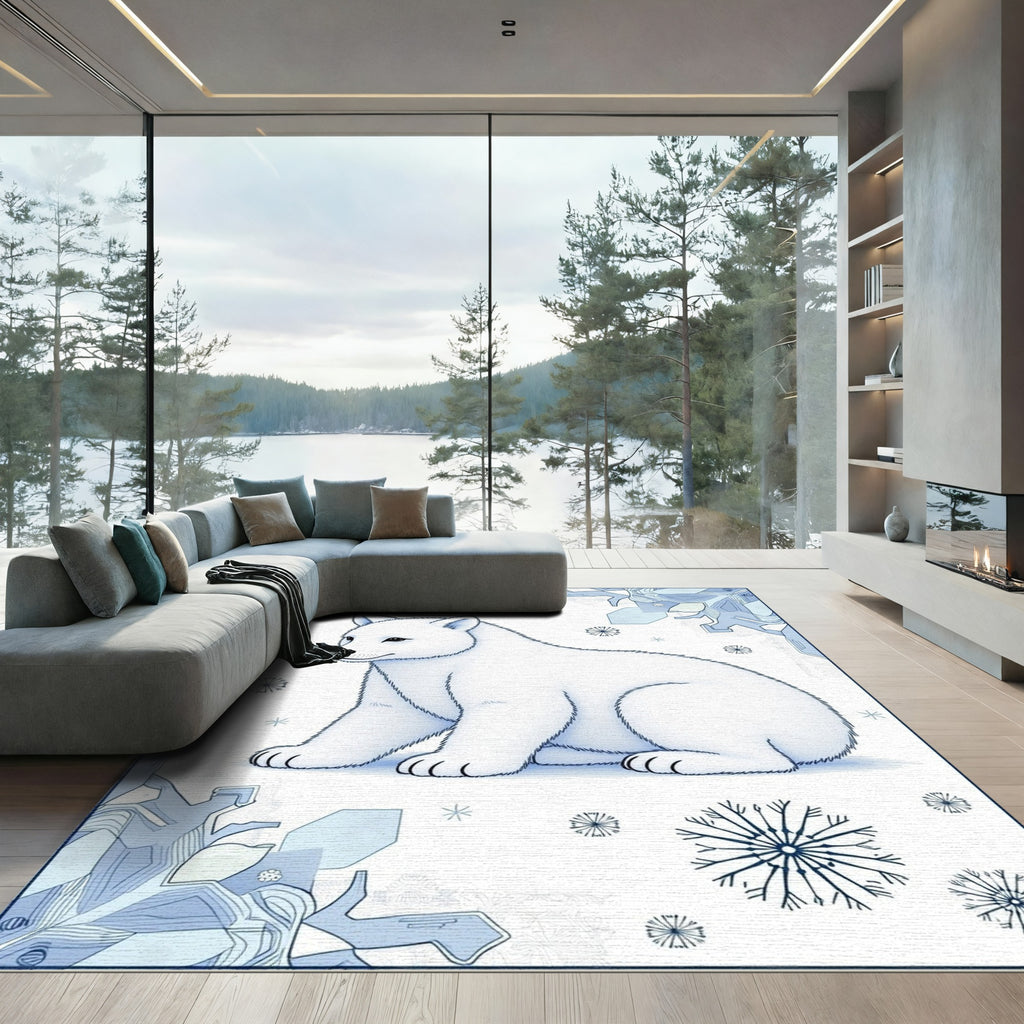 Cute White Bear Snowflakes Rug