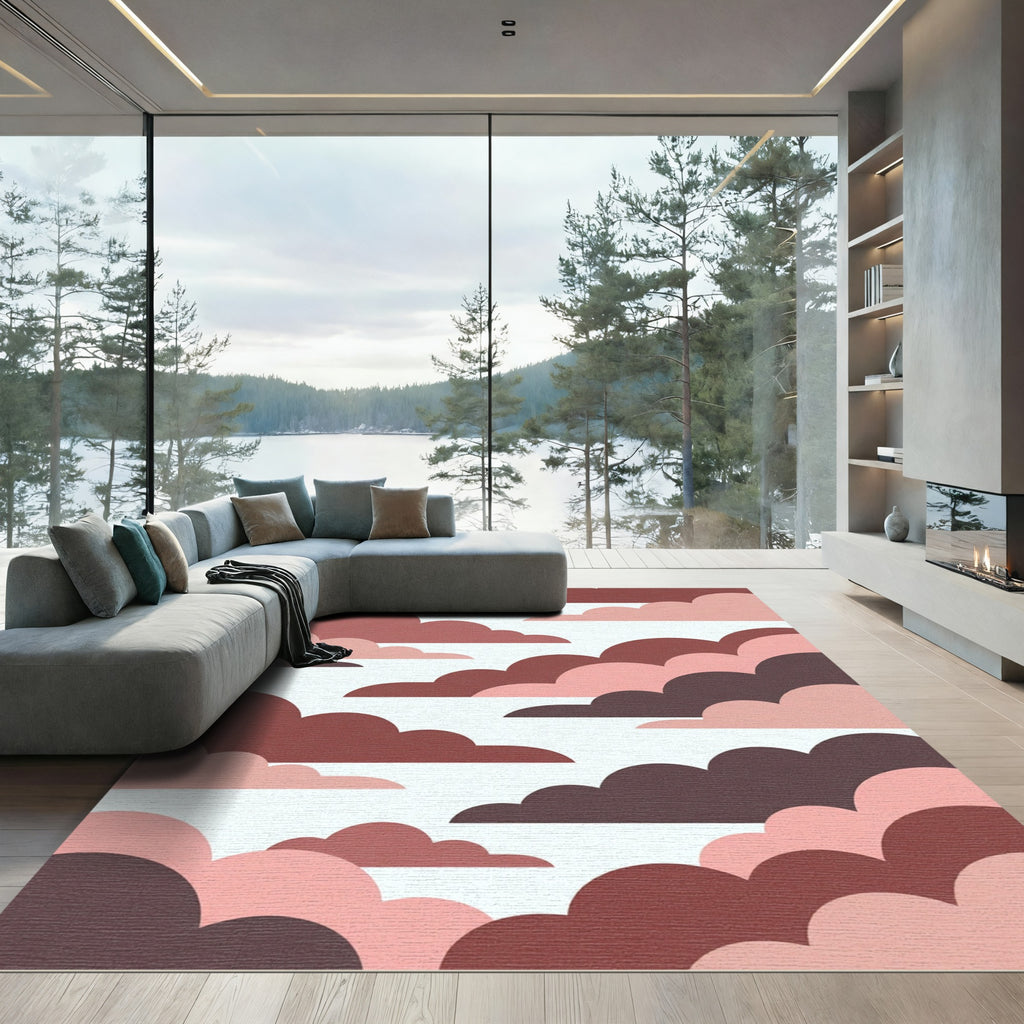 Crimson Pink Cloudscape Serene Sky Rug