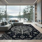 Monochrome Ornate Compass Celestial Graphic Rug