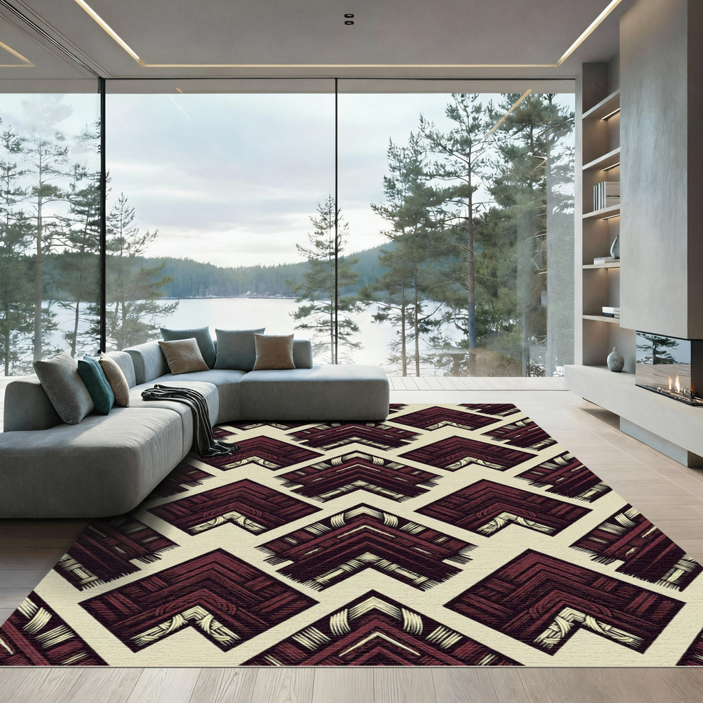 Deep Red Chevron Basketweave Arrangement Rug