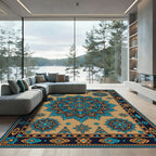 Ornate Blue and Gold Mandala Tapestry Rug