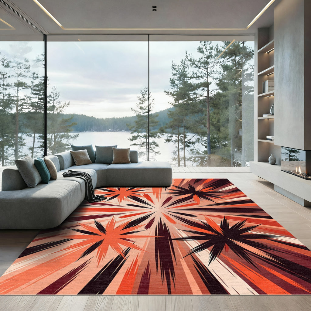 Exploding Stars Crimson Deep Hue Rug