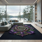 Elegant Teal Purple Thistle Swirl medallion Rug