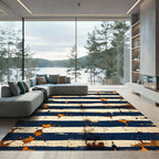 Distressed Navy and Ochre Horizontal Stripes Rug