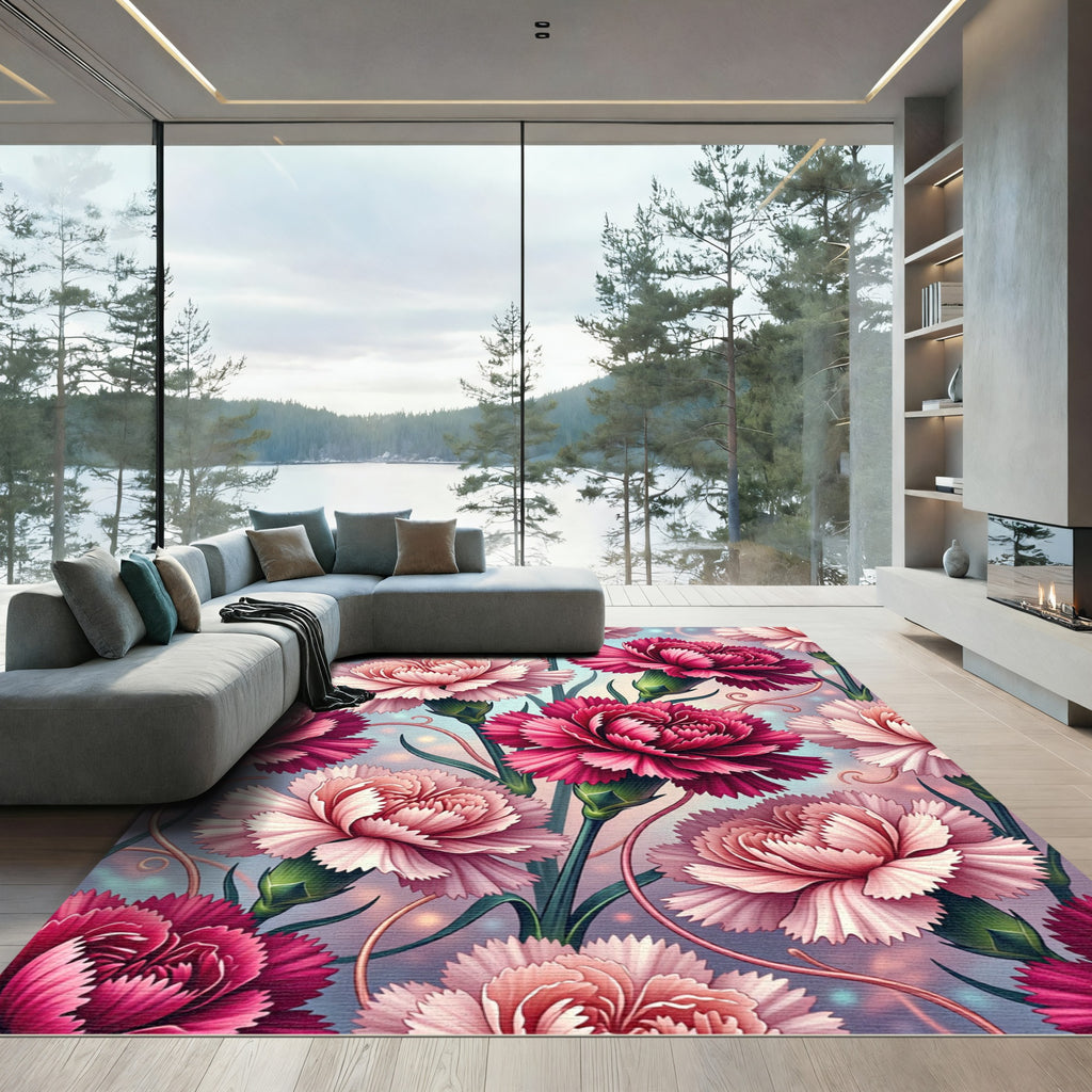 Blush And Crimson Carnation Floral Rug