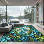 Lush Teal Botanical Foliage Vine Rug