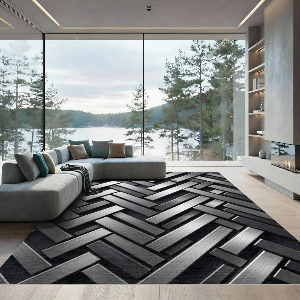 Silver Metallic Herringbone Weave Rug