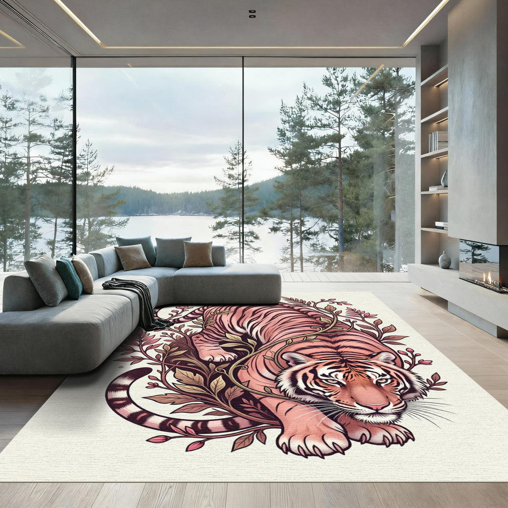 Blush Tiger in Tropical Foliage Rug