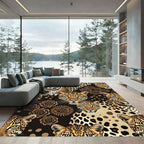 Golden Leopard and Rose Floral Composition Rug