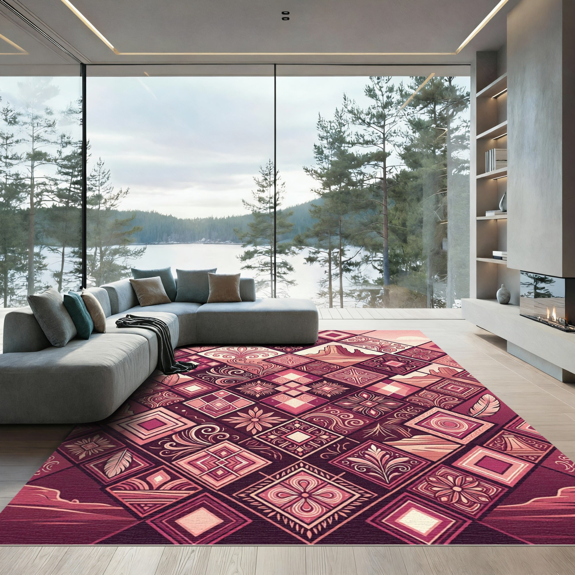 Geometric Southwest Desert Sunset Quilt Rug