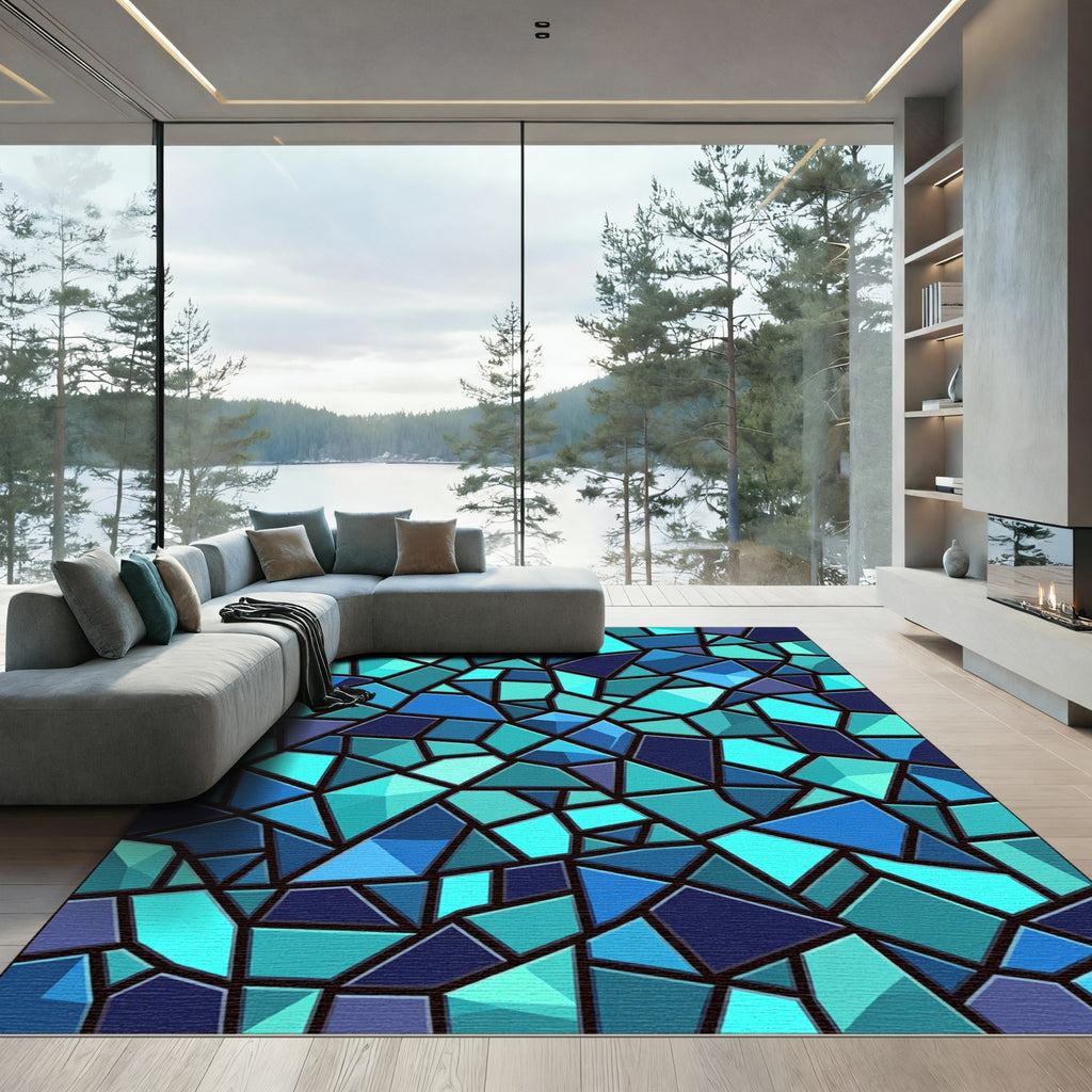 Teal Blue Shattered Geometric Rug