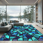 Teal Blue Shattered Geometric Rug
