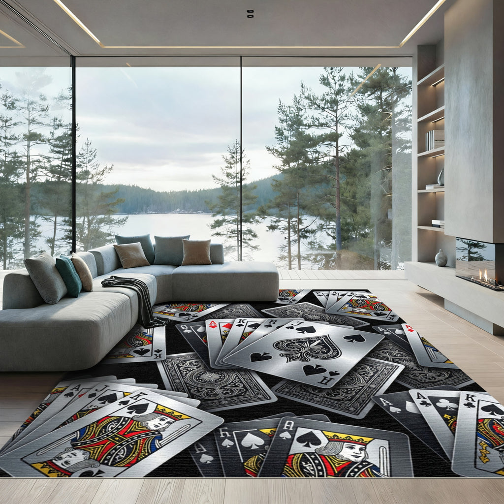 Monochrome Spades and Royalty Playing Cards Rug