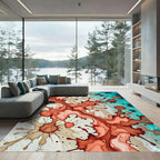 Fiery Crimson Abstract Watercolor Ocean Shore Rug