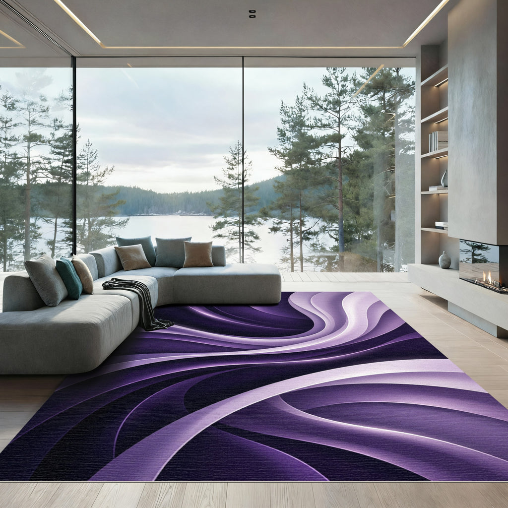 Modern Liquid Purple Abstract Swirl Rug