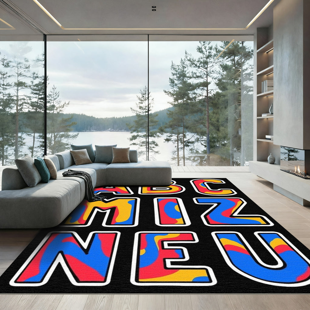 Bold Red Blue Yellow Letter Shapes Rug