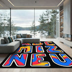 Bold Red Blue Yellow Letter Shapes Rug