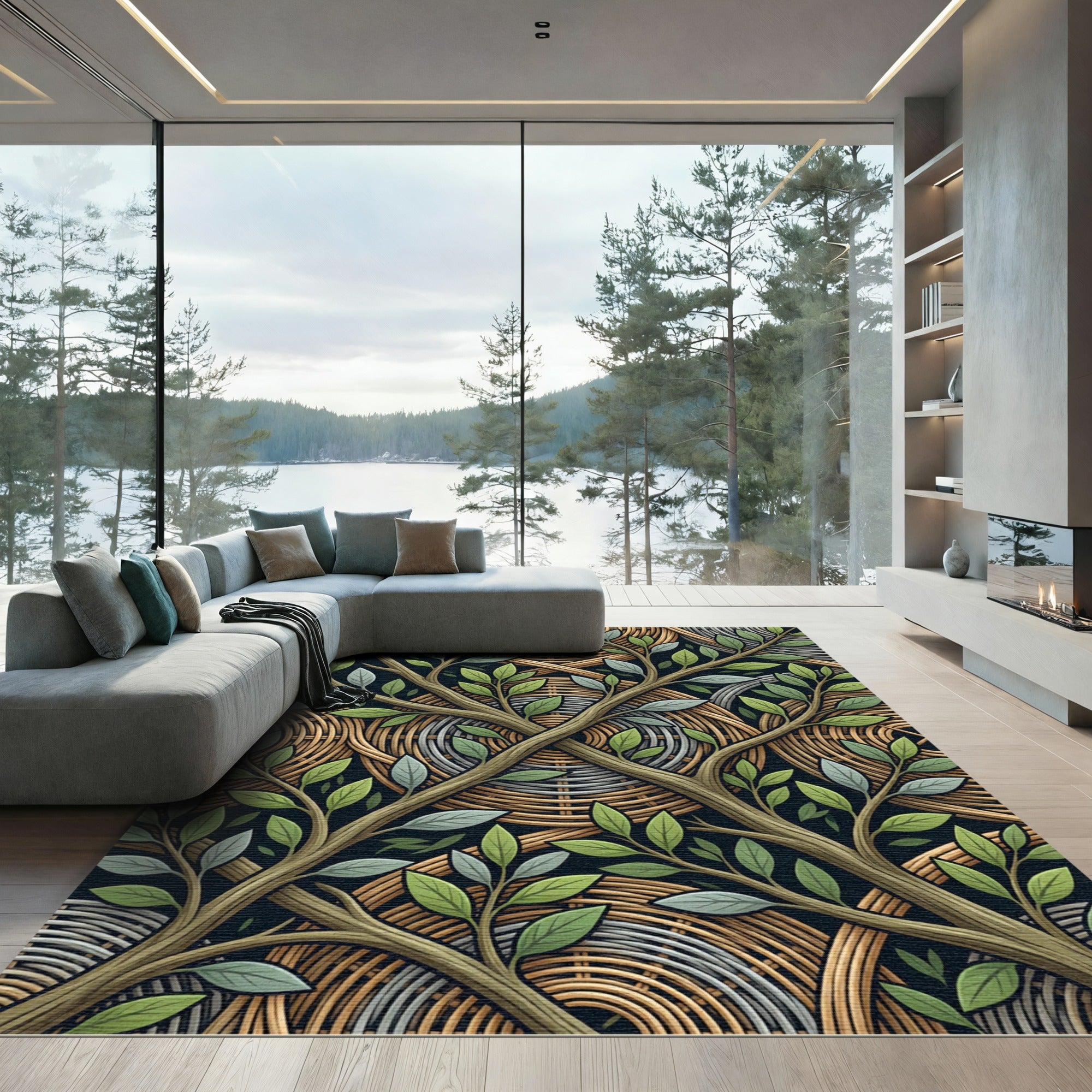 Lush Botanical Vine Woven Swirl Rug