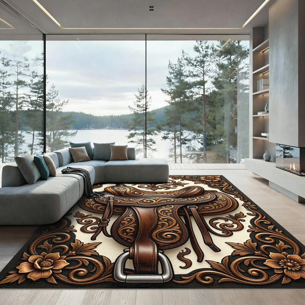 Ornate Western Saddle Scrollwork Rug