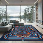 Mid-Century Abstract Racing Track Illustration Rug