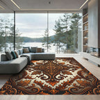 Ornate Copper Foliage Scroll Medallion Rug