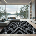 Sophisticated Monochrome Geometric Chevron Rug