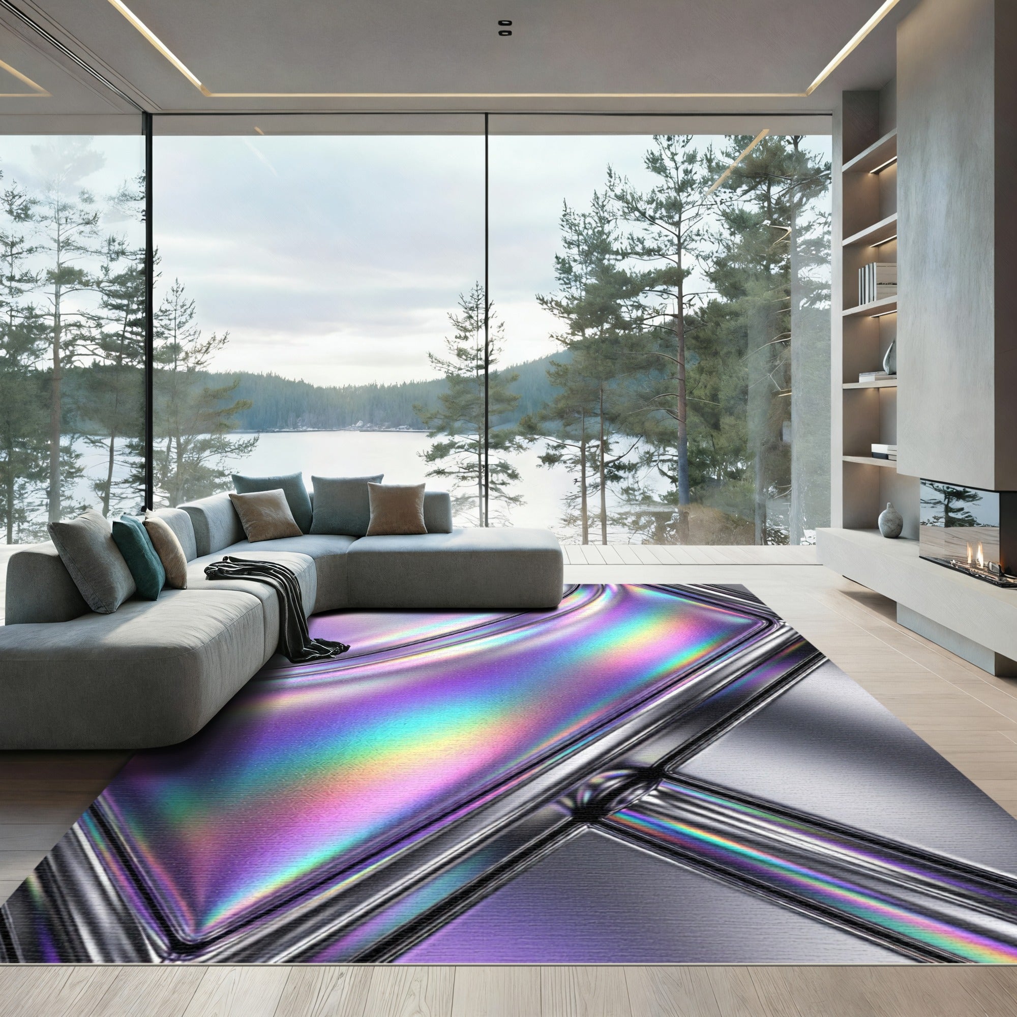 Iridescent Holographic Fluid Liquid Gradient Rug