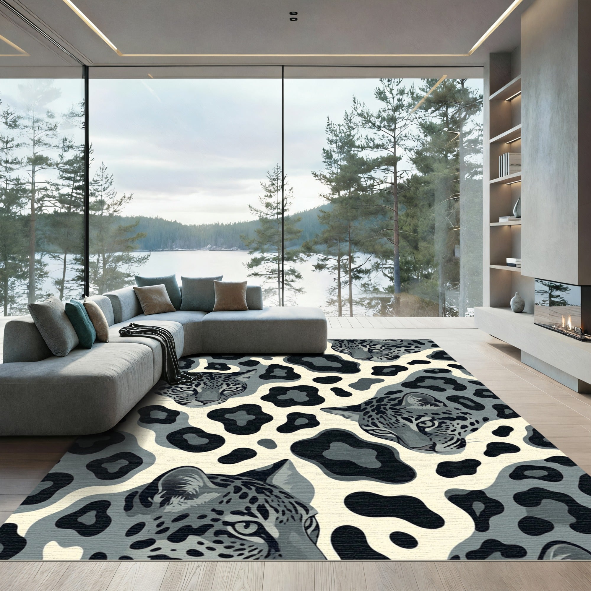 Modern Gray Leopard Spot Animal Art Rug