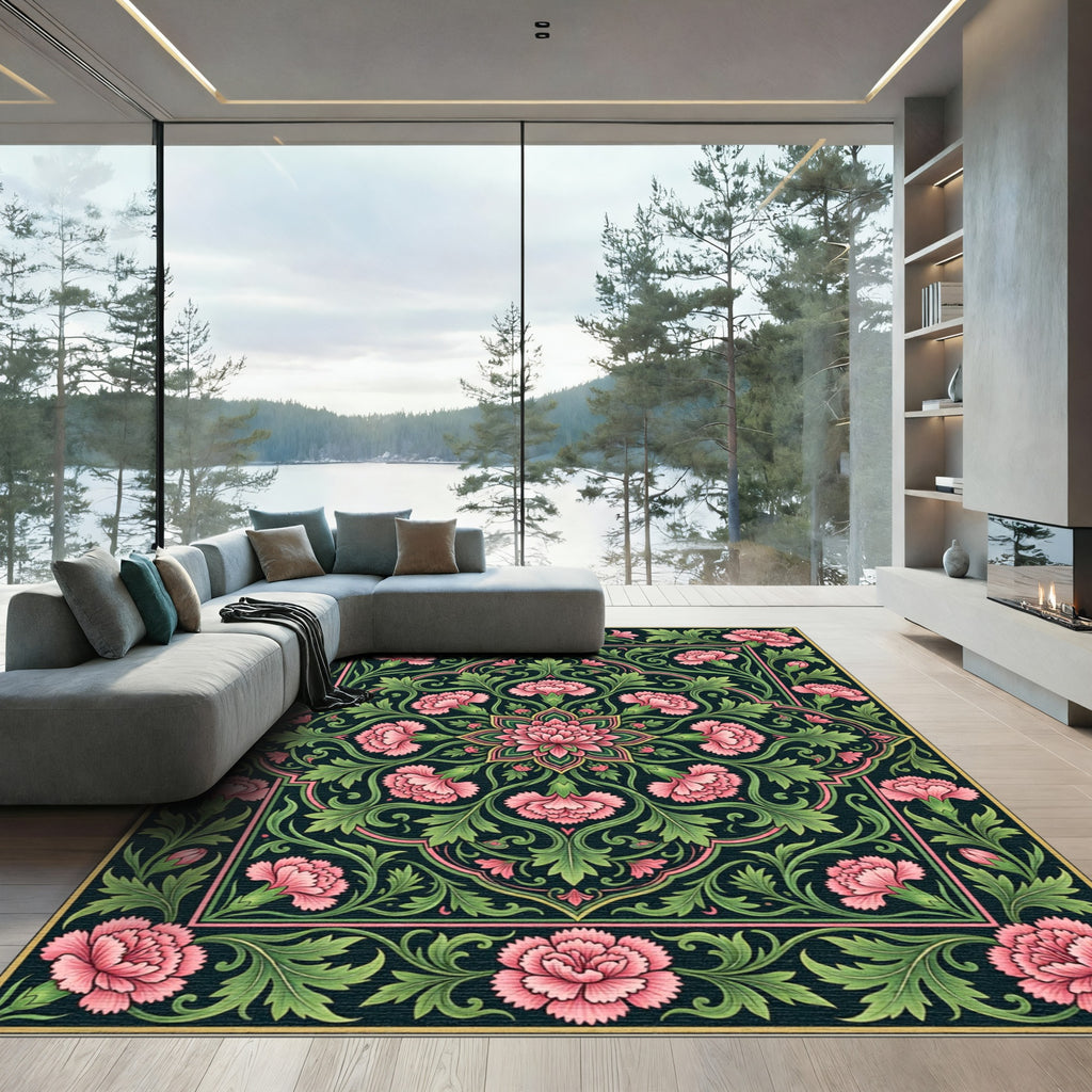 Elegant Pink Carnation Floral Medallion Rug