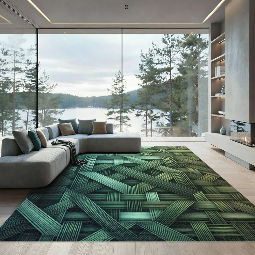 Teal Green Woven Interlocking Ribbons Rug