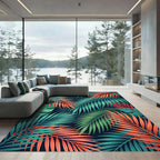 Vibrant Tropical Teal and Orange Foliage Rug