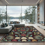 Deep Burgundy Floral Botanical Palm Rug