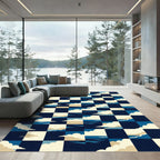 Navy Geometric Cloud and Sea Grid Rug