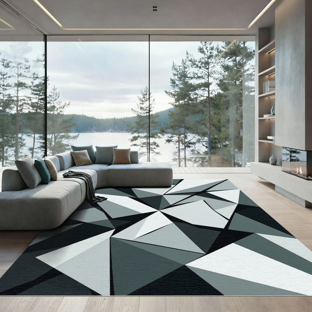 Monochrome Geometric Abstract Angular Facet Rug