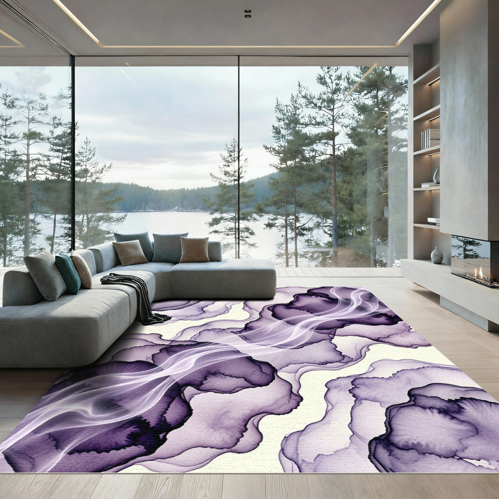 Ethereal Violet Ink Liquid Wave Rug