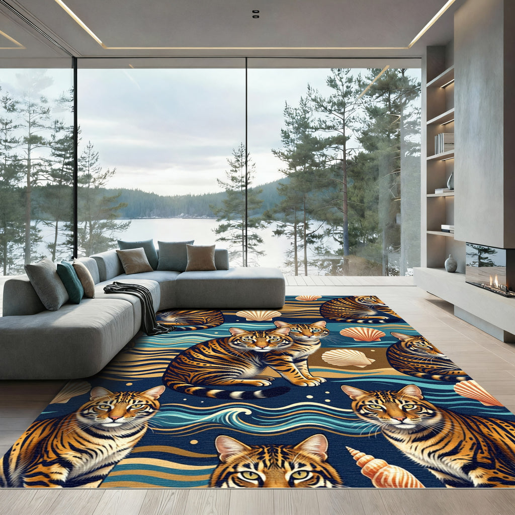 Tiger Ocean Wave Seashell Composition Rug