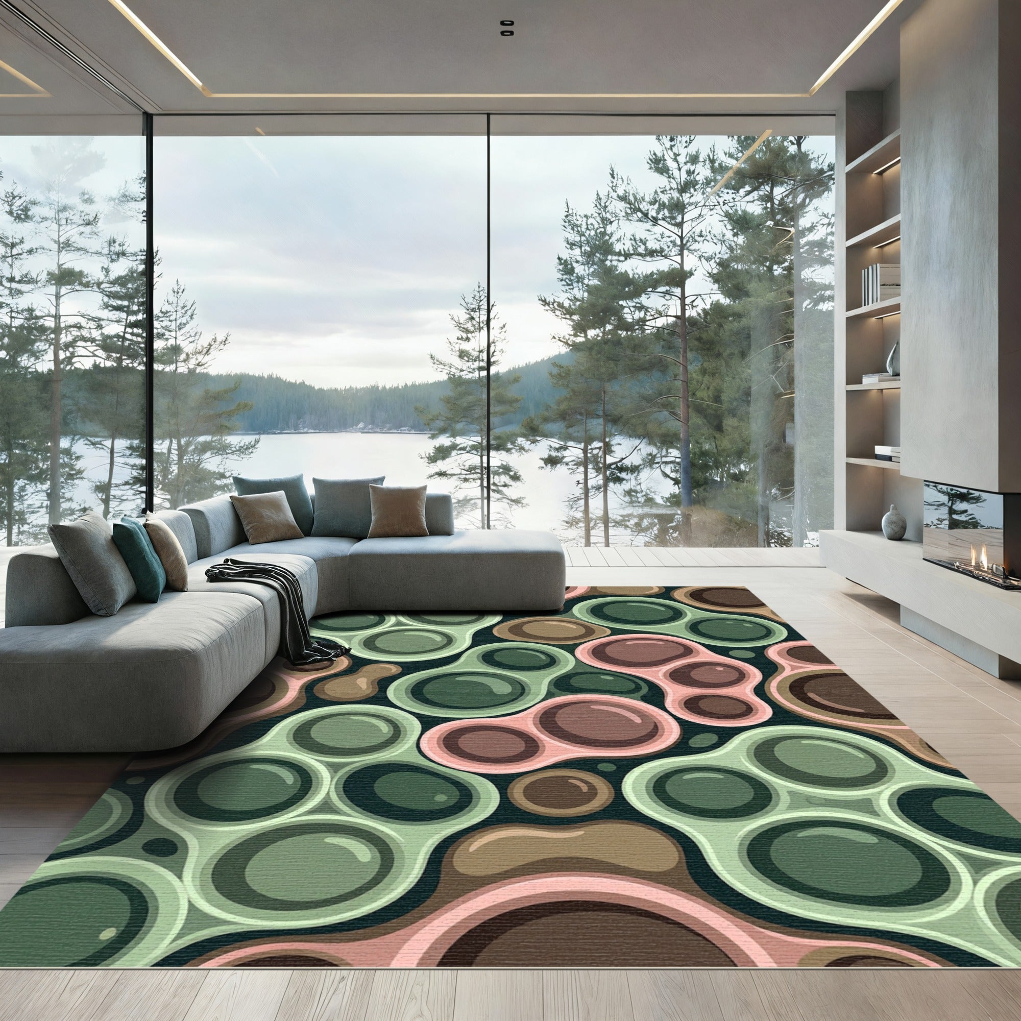Organic Sage and Muted Earth Bubble Rug