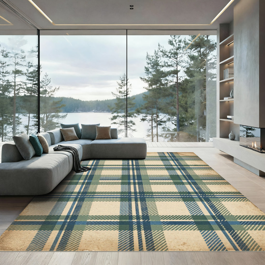 Vintage Blue and Green Plaid Rug
