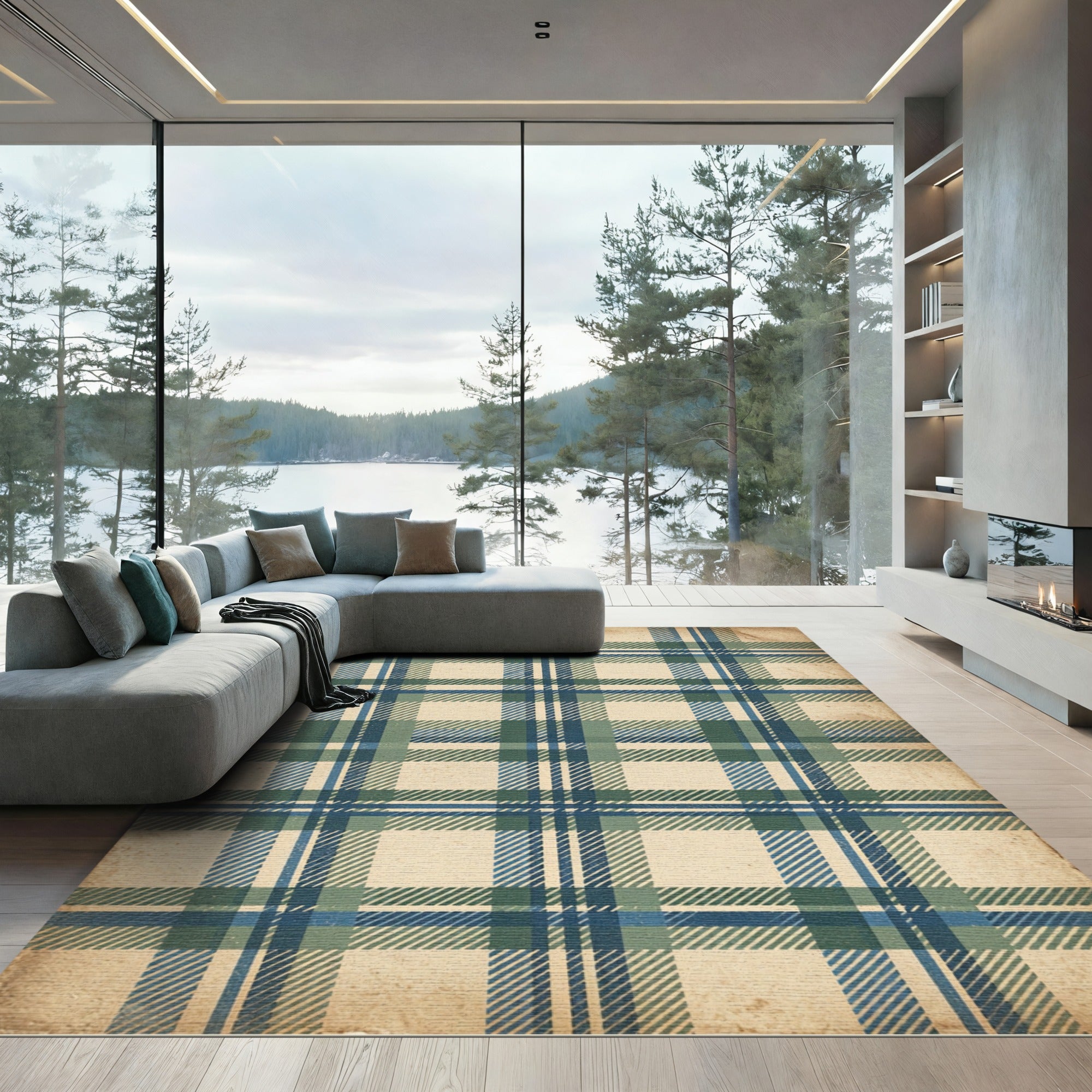 Vintage Blue and Green Plaid Rug