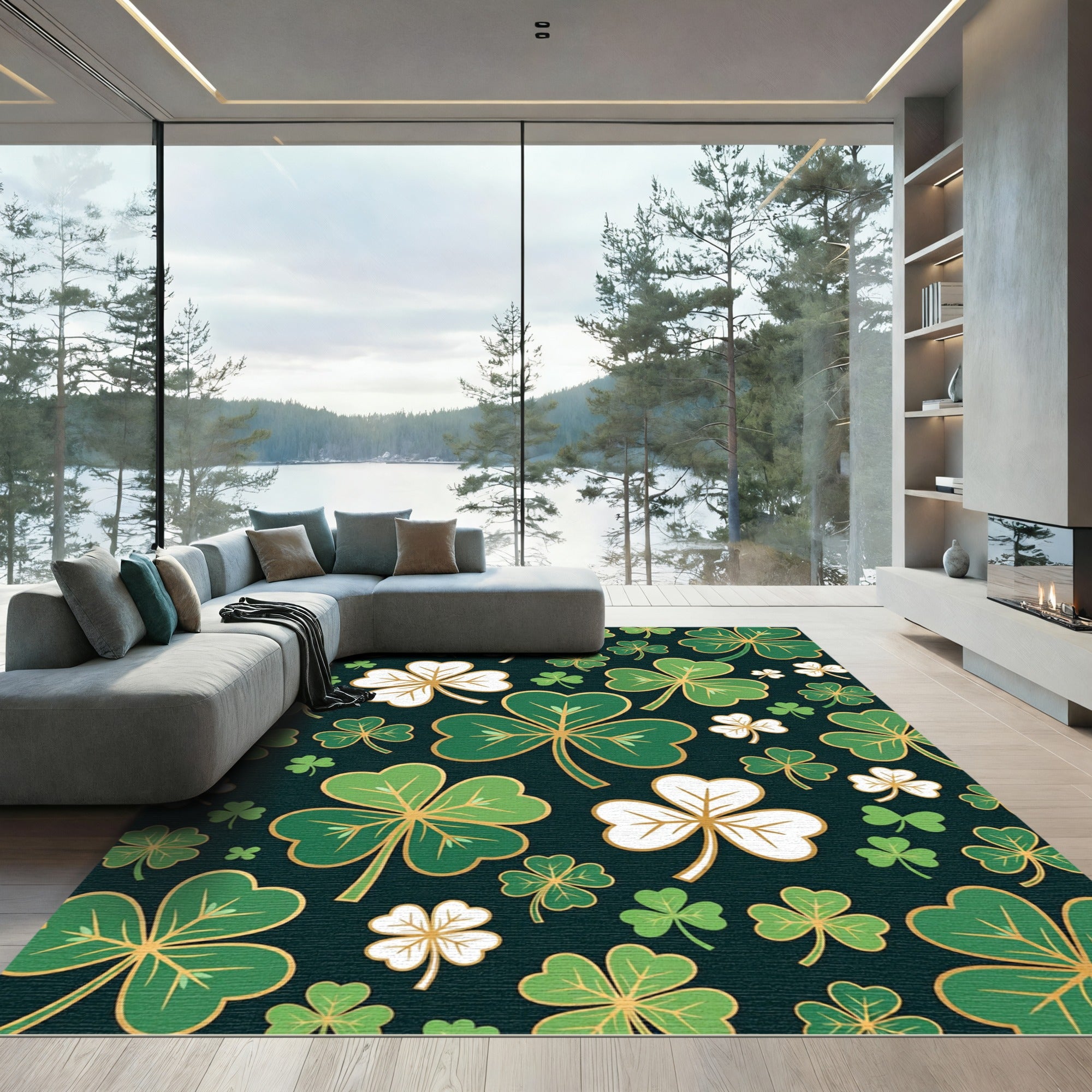 Golden Clover Shamrock Botanical Illustration Rug