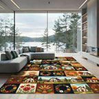 Rustic Autumn Farmhouse Wheat Floral Patchwork Rug