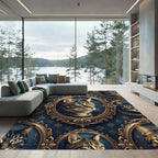 Ornate Vintage Cat Portrait Blue Tapestry Rug