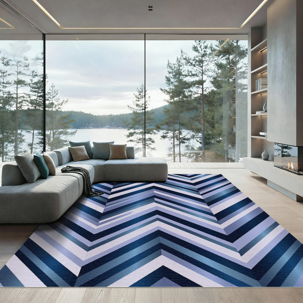 Shaded Blue Chevron Geometric Rug
