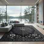 Ornate Black Starburst Floral Frame Rug