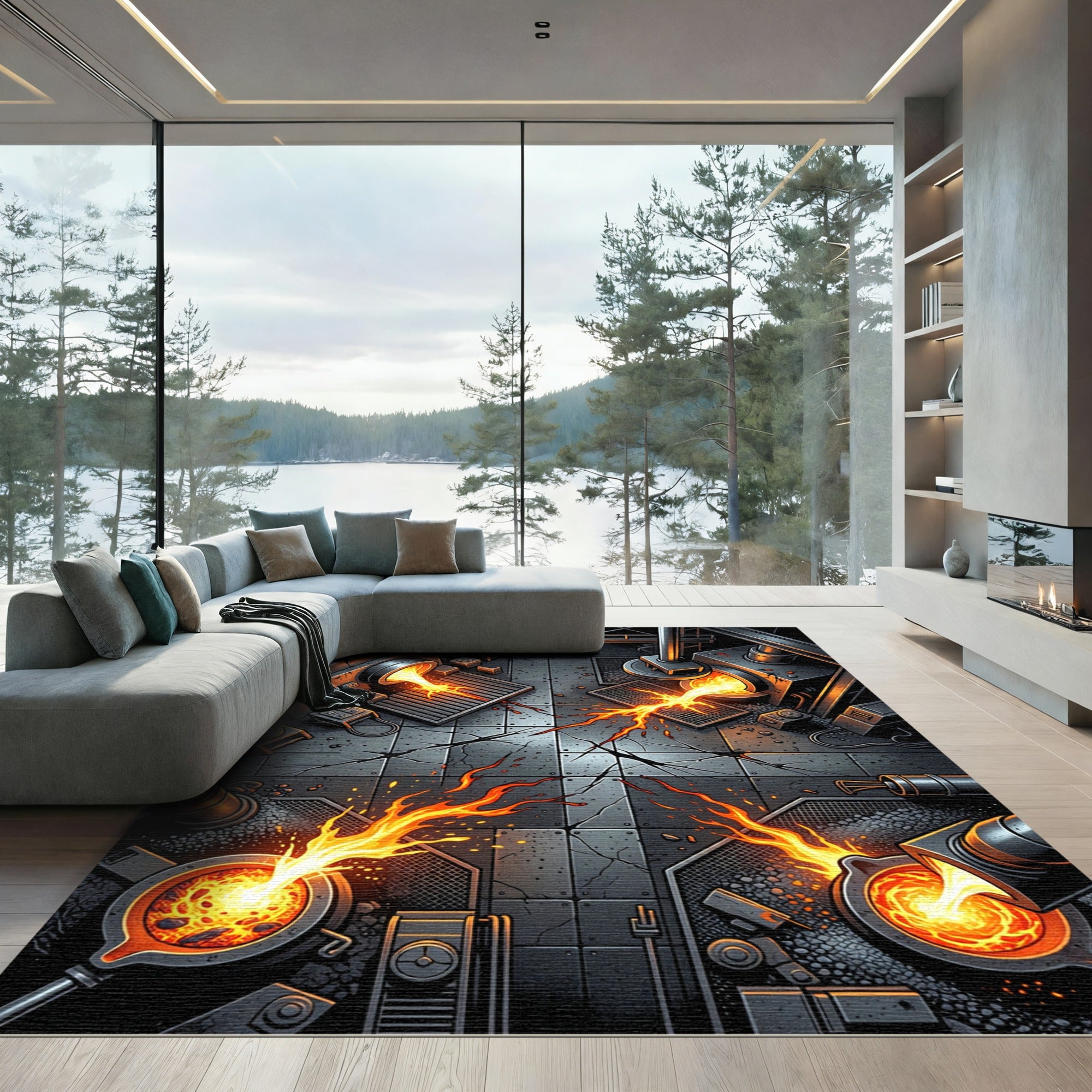 Industrial Molten Metal Flow Fire Rug